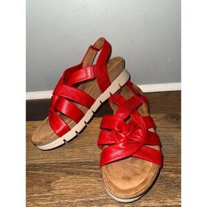 Salvia Birch Veronica Red Leather Sandals Size 38 -7.5